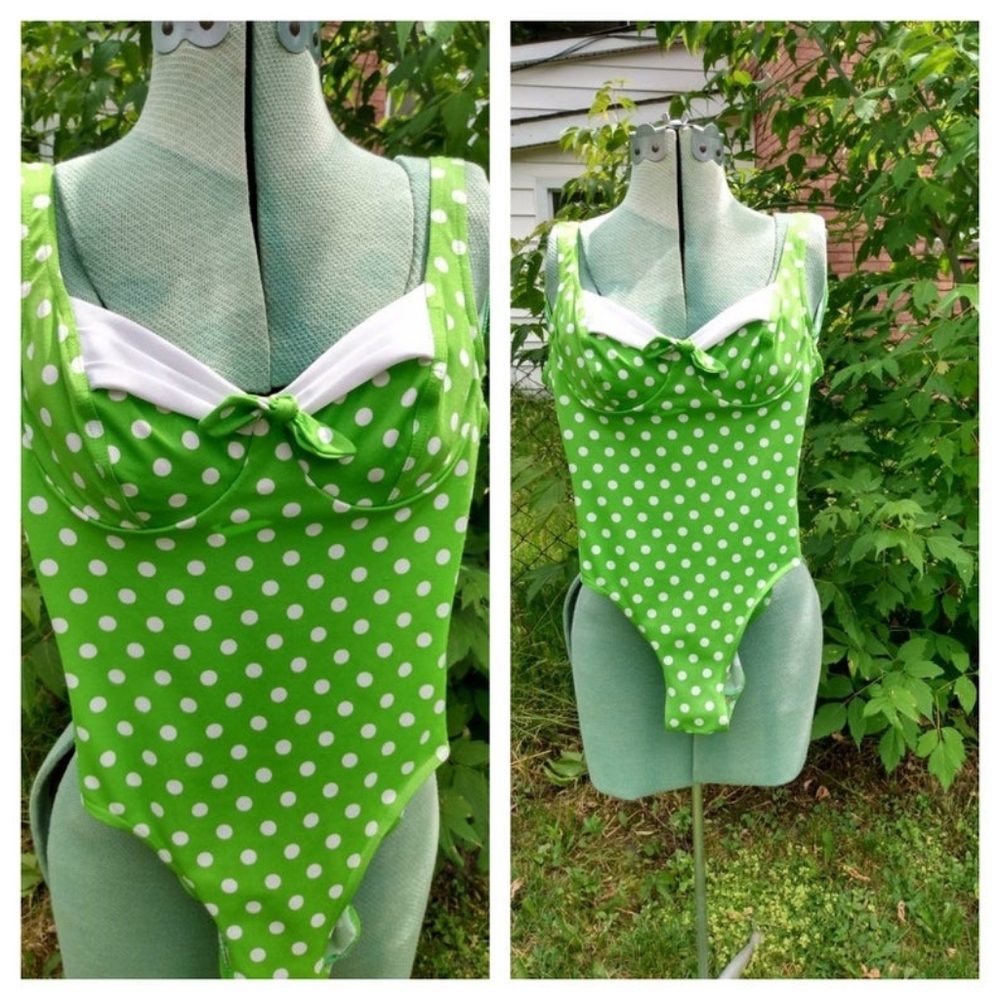 Vintage Neon Green Body Suit / Retro One Piece